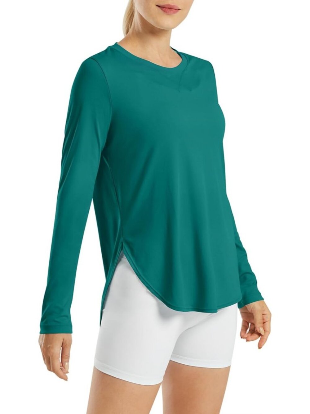 Women's Teal 50+ UV Long Sleeve Shirts Workout Outdoor Gym Hiking Casual Tops